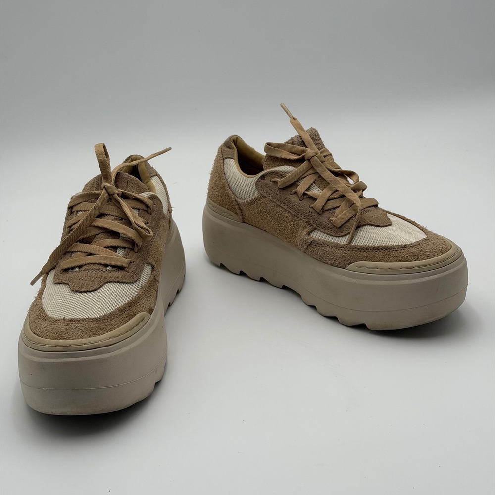 UGG Marin Mega Lace Womens 8.5 Sand Suede Mesh Chunky Platform Sneakers 1130788
